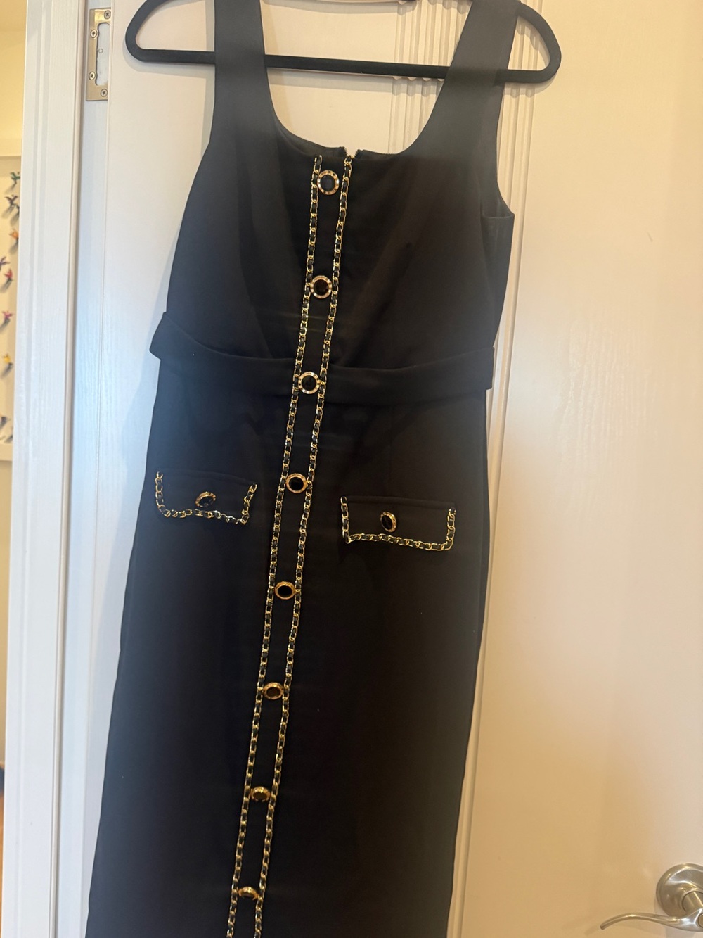Black Midi Dress with Gold Chain-Trim Detailing